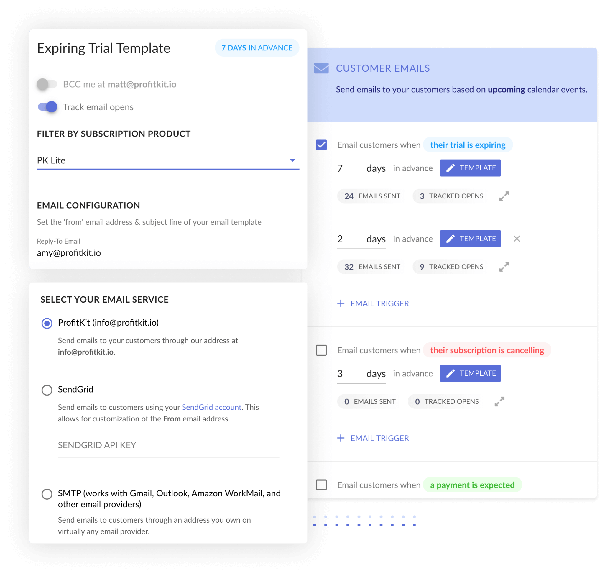 ProfitKit automated customer email settings and templates